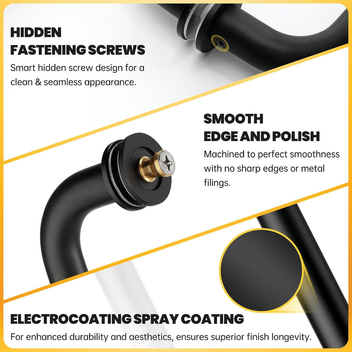 Matte black round-tube back-to-back shower door pull handle - detail 3