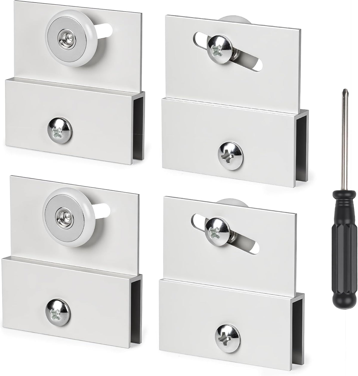 Four chrome aluminum shower door top bracket roller assemblies with 3/4 inch wheels