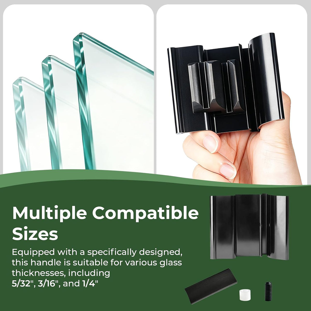 Black RV Tri-Slide shower door handle assembly with fixing hardware - detail 2