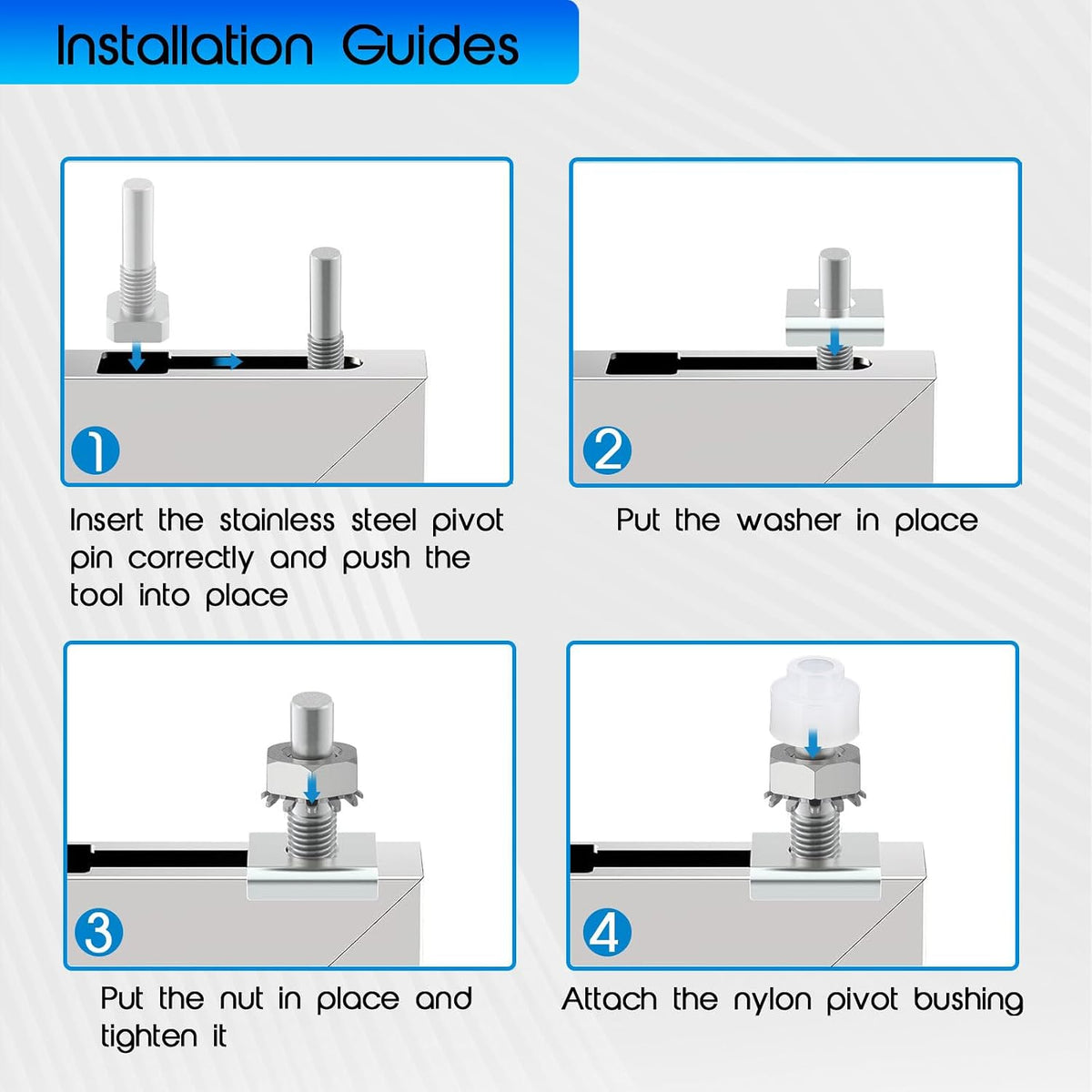 Shower door pivot repair components with pins and bushings - detail 5