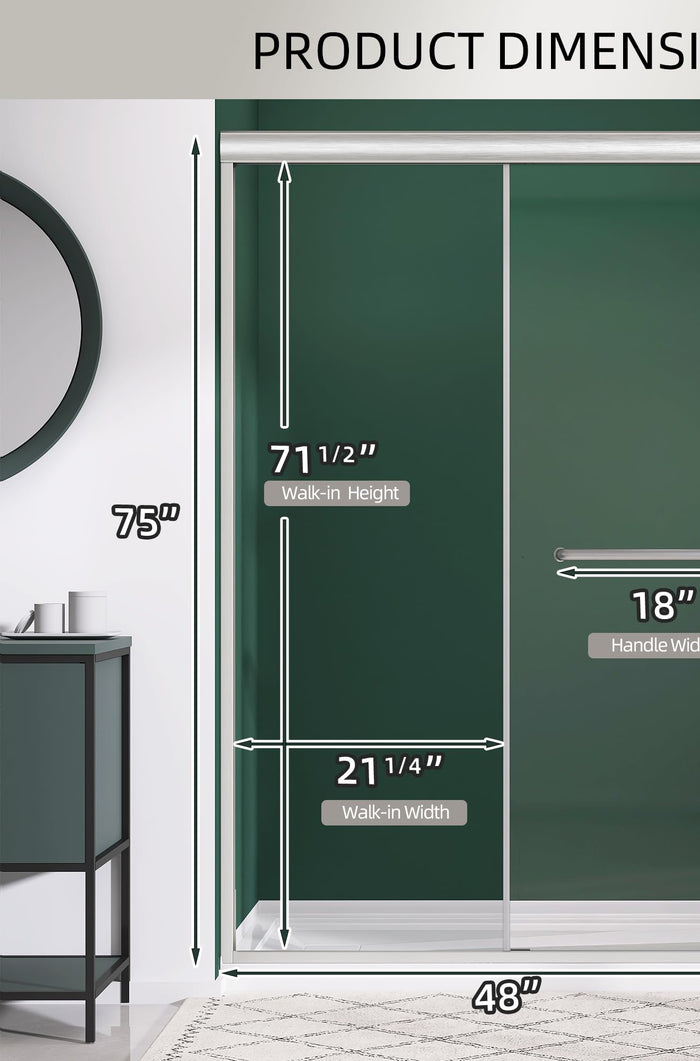LANDOLT 44–48 in. W × 75 in. H Semi-Frameless Double Sliding Shower Door in Brushed Nickel — Model LD-SD-012