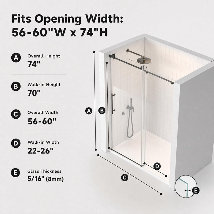 LANDOLT 56–60 in. W × 74 in. H Frameless Sliding Shower Door in Black — Model LD-SD-022