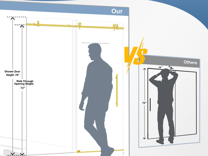 LANDOLT 61–66 in. W × 76 in. H Frameless Sliding Shower Door in Brushed Gold — Model LD-SD-036