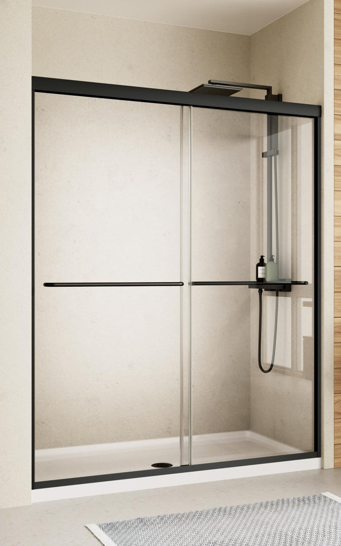 LANDOLT 50–54 in. W × 70 in. H Semi-Frameless Double Sliding Shower Door in Matte Black — Model LD-SD-052