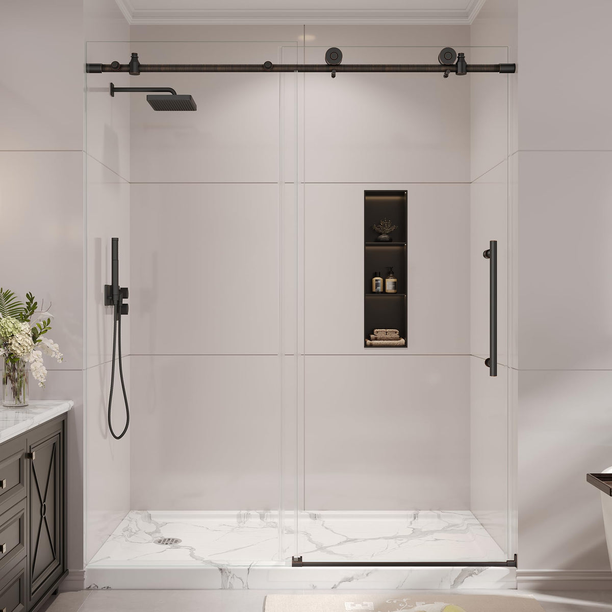 LANDOLT 49–54 in. W × 76 in. H Frameless Sliding Shower Door in Oil-Rubbed Bronze — Model LD-SD-056