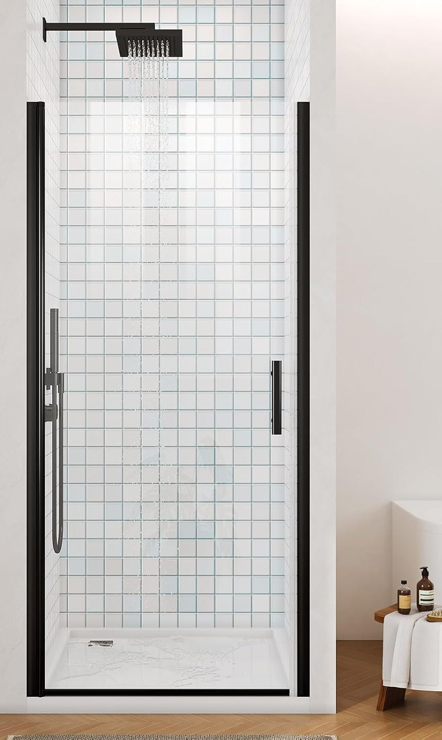 LANDOLT 32–34 in. W × 72 in. H Frameless Pivot Shower Door in Matte Black — Model LD-SD-059