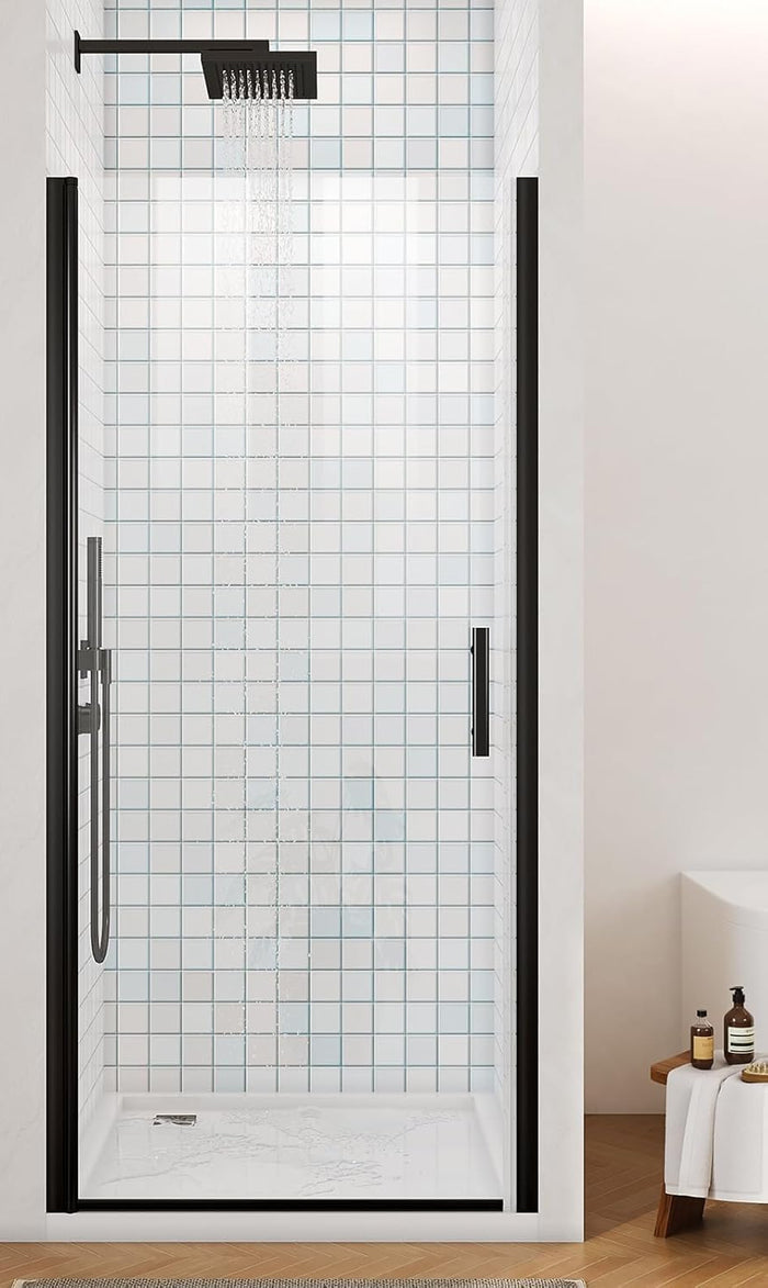 LANDOLT 32–34 in. W × 72 in. H Frameless Pivot Shower Door in Matte Black — Model LD-SD-059