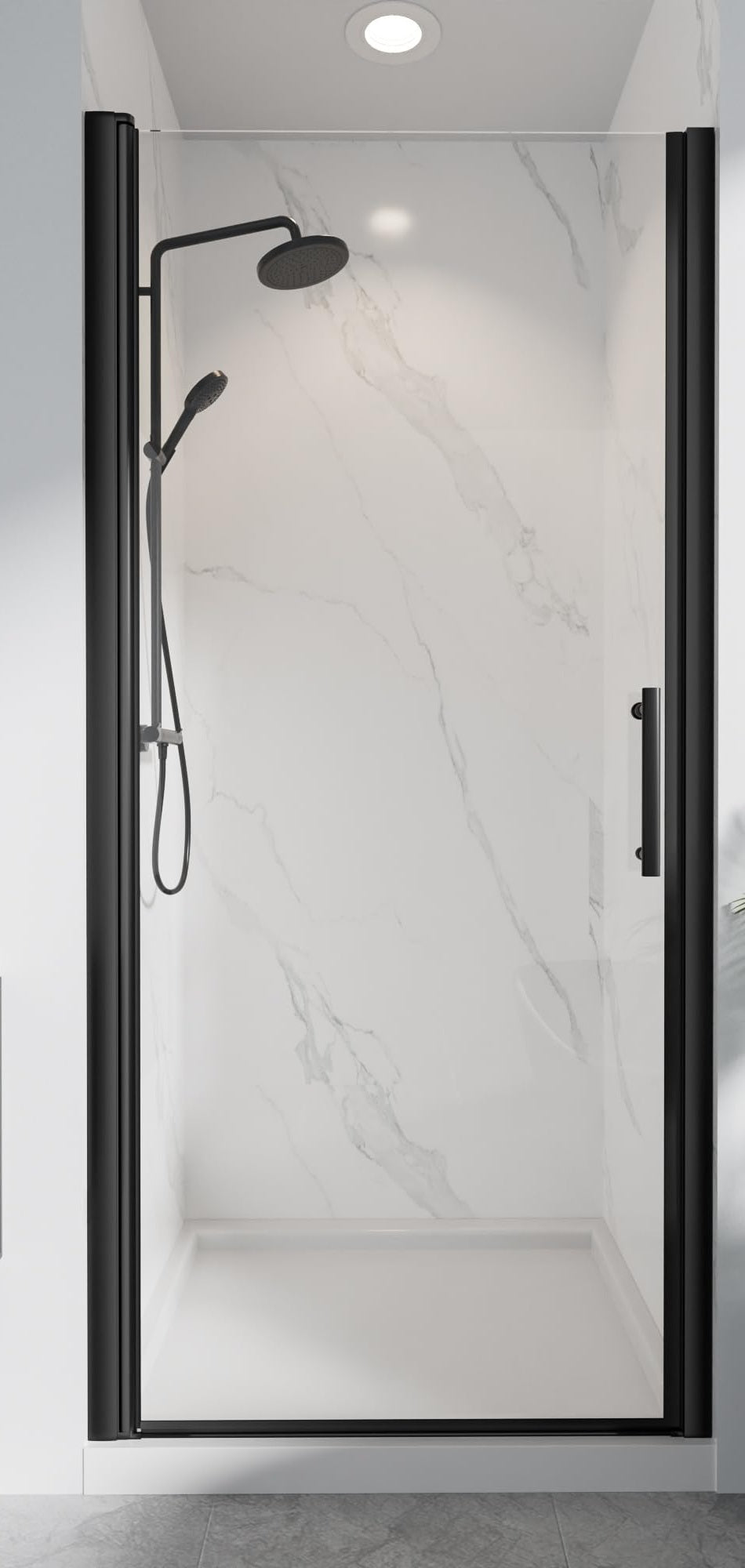 LANDOLT 34–36 in. W × 72 in. H Frameless Pivot Shower Door in Matte Black — Model LD-SD-063