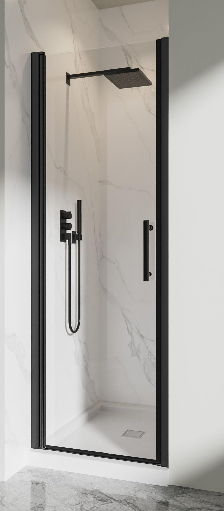 LANDOLT 26–28 in. W × 72 in. H Frameless Pivot Shower Door in Matte Black — Model LD-SD-064
