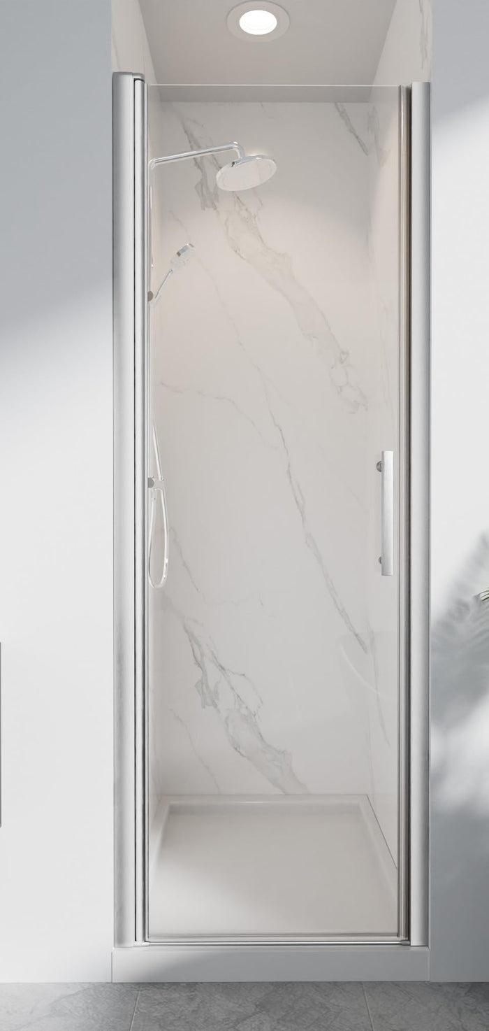 LANDOLT 26–28 in. W × 72 in. H Frameless Pivot Shower Door in Brushed Nickel — Model LD-SD-069