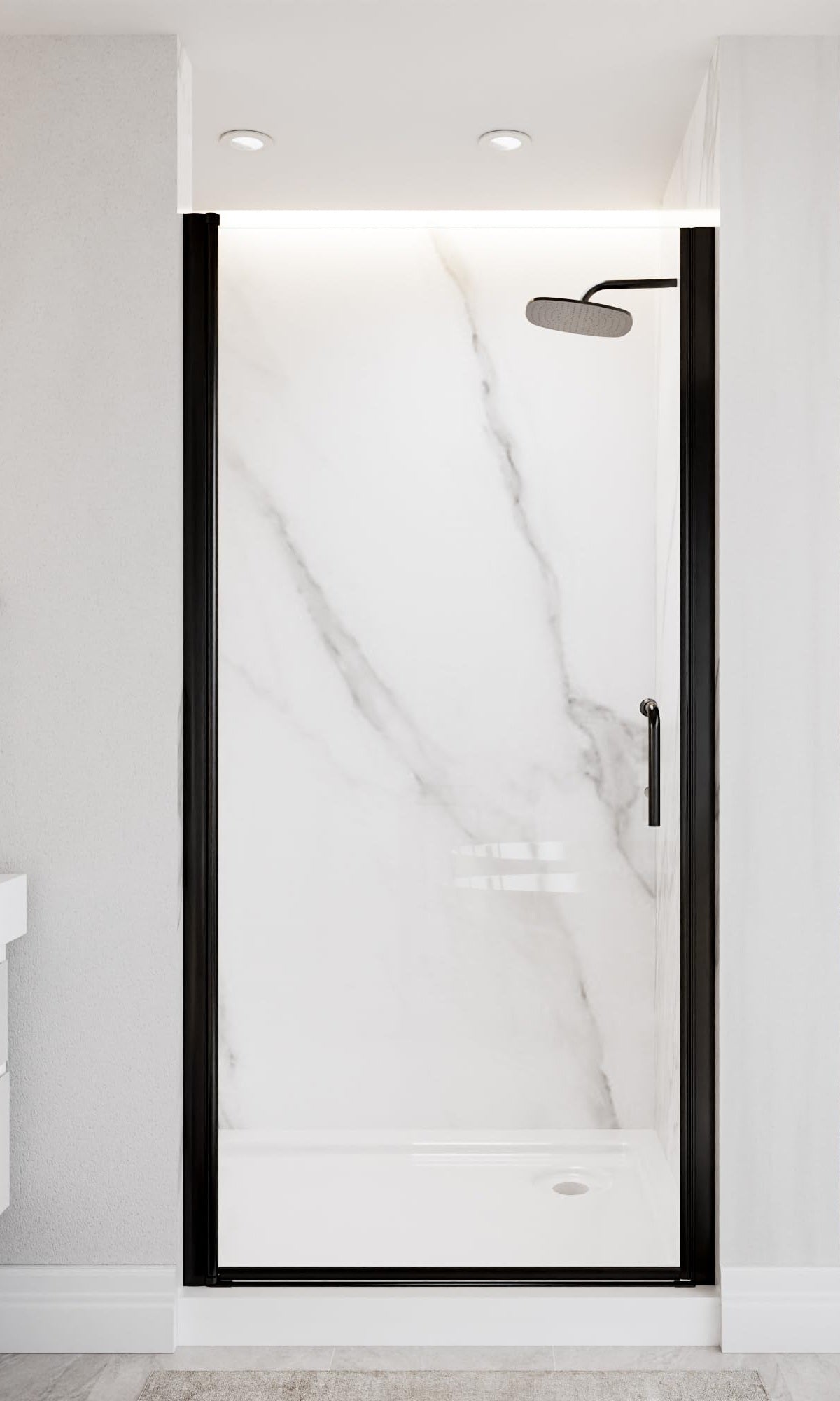 LANDOLT 36–38 in. W × 72 in. H Frameless Pivot Shower Door in Matte Black — Model LD-SD-066