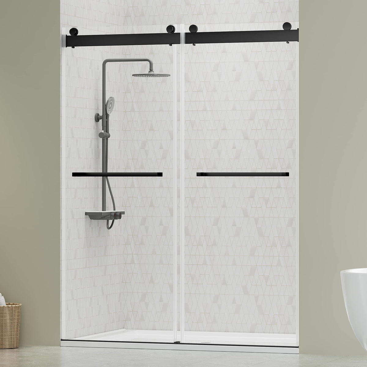 LANDOLT 60 in. W × 75 in. H Double Sliding Shower Door in Black — Model LD-SD-073