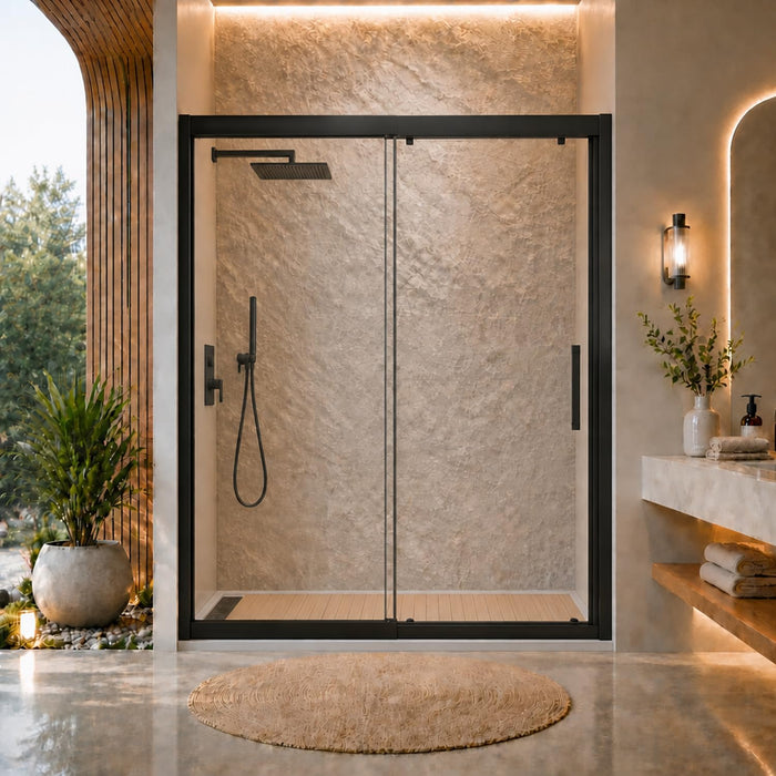 LANDOLT 56–60 in. W × 72 in. H Retractable Sliding Shower Door in Matte Black — Model LD-SD-081