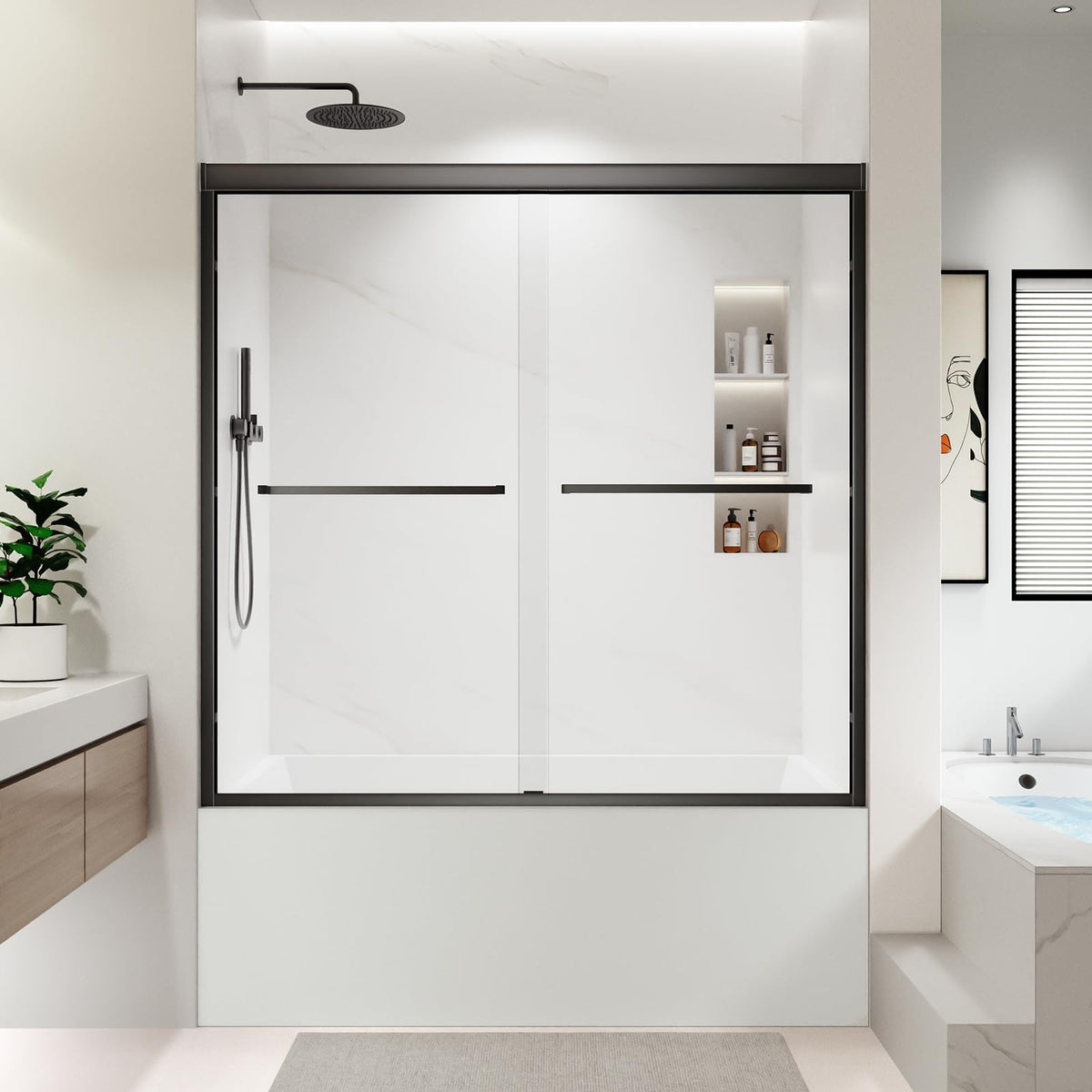 LANDOLT 50–54 in. W × 58 in. H Semi-Frameless Bathtub Door in Matte Black — Model LD-SD-089