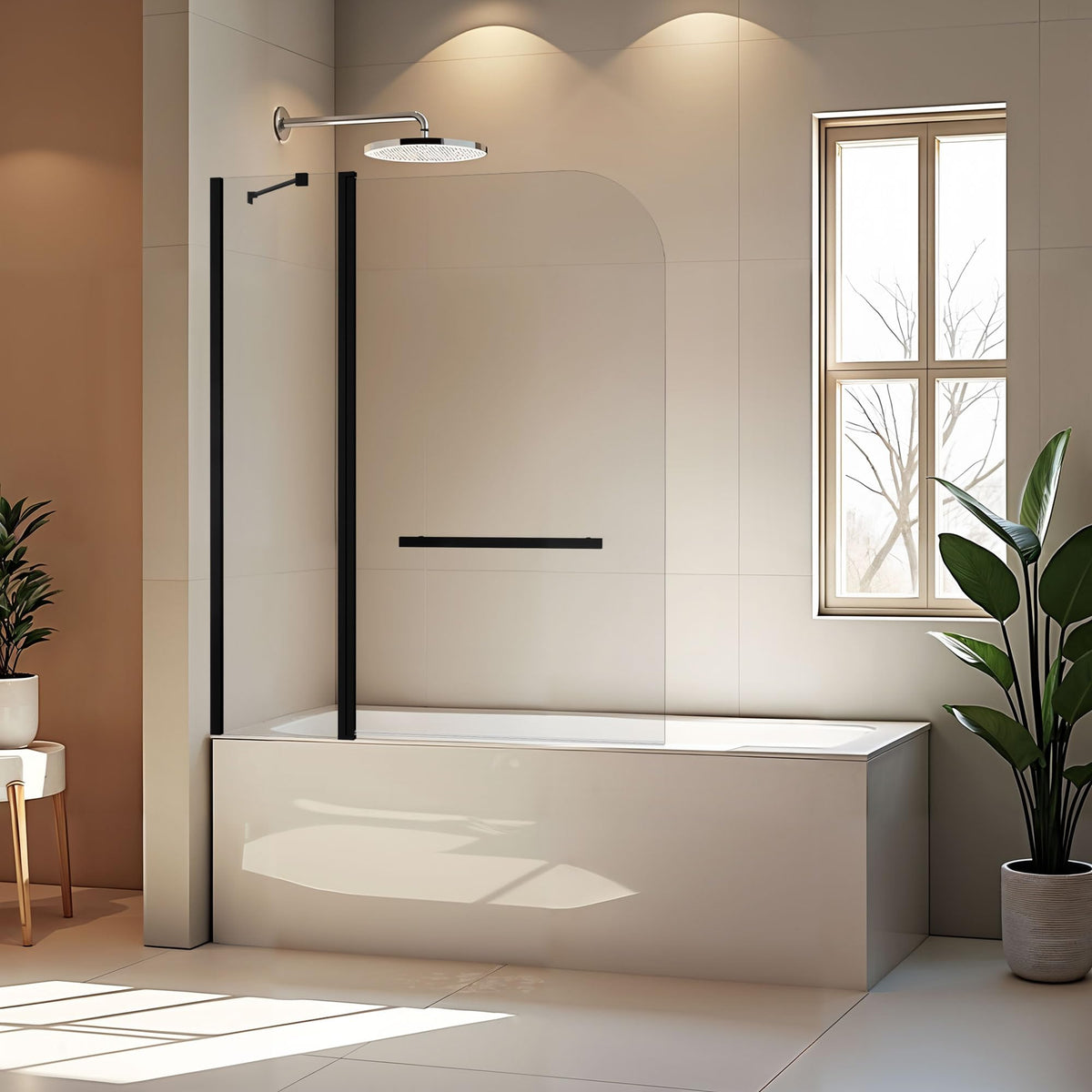 LANDOLT 48 in. W × 58 in. H Frameless Bathtub Door in Matte Black — Model LD-SD-094