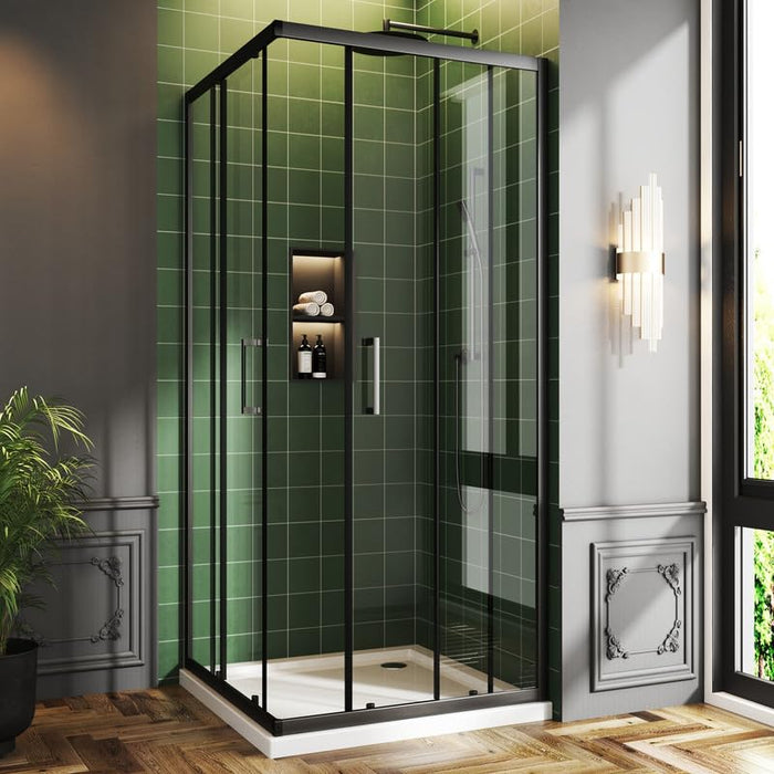 LANDOLT 36 in. W × 36 in. D × 72 in. H Framed Corner Shower Enclosure in Black — Model LD-SD-100