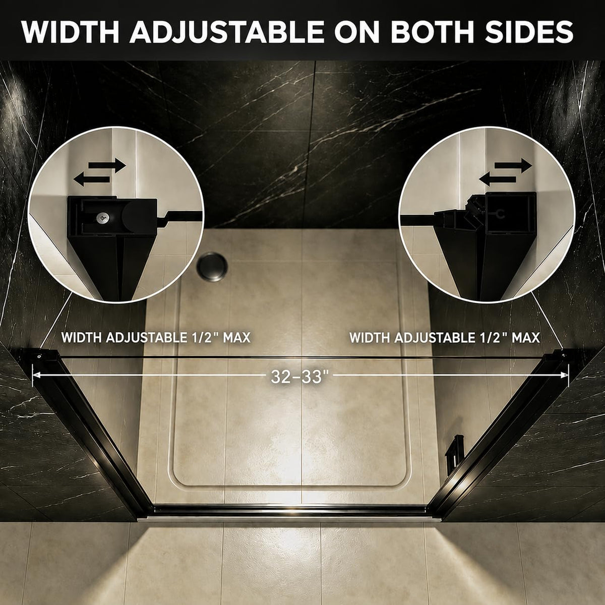 LANDOLT 32–33 in. W × 72 in. H Frameless Pivot Shower Door in Matte Black — Model LD-SD-057