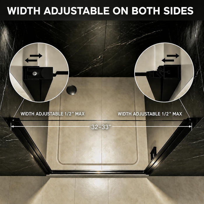 LANDOLT 32–33 in. W × 72 in. H Frameless Pivot Shower Door in Matte Black — Model LD-SD-057